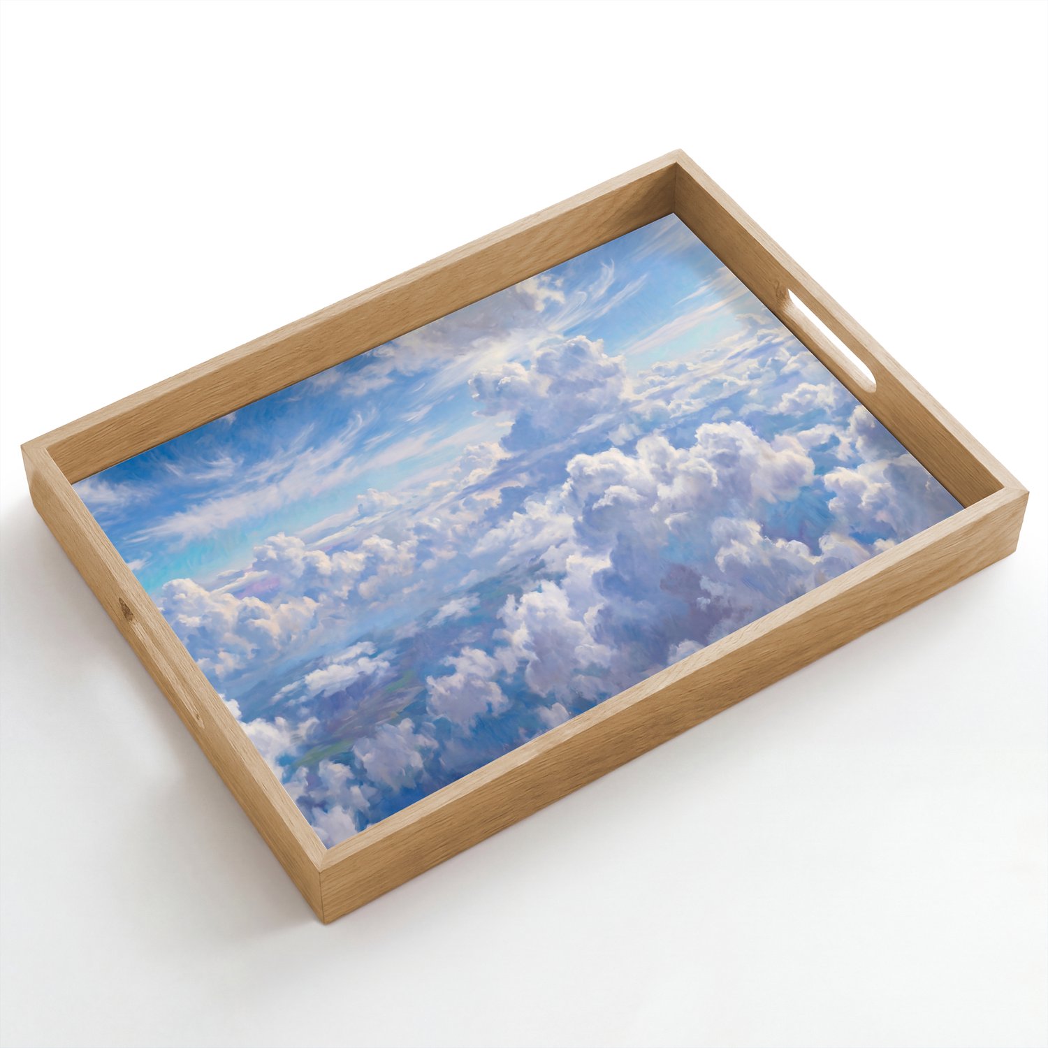 Dienblad hout 50x35 cm - Schootdienblad - Wolken - Lucht - Natuur - Abstract - Blauw - Borrelplank rechthoek - Plateau dienbladen