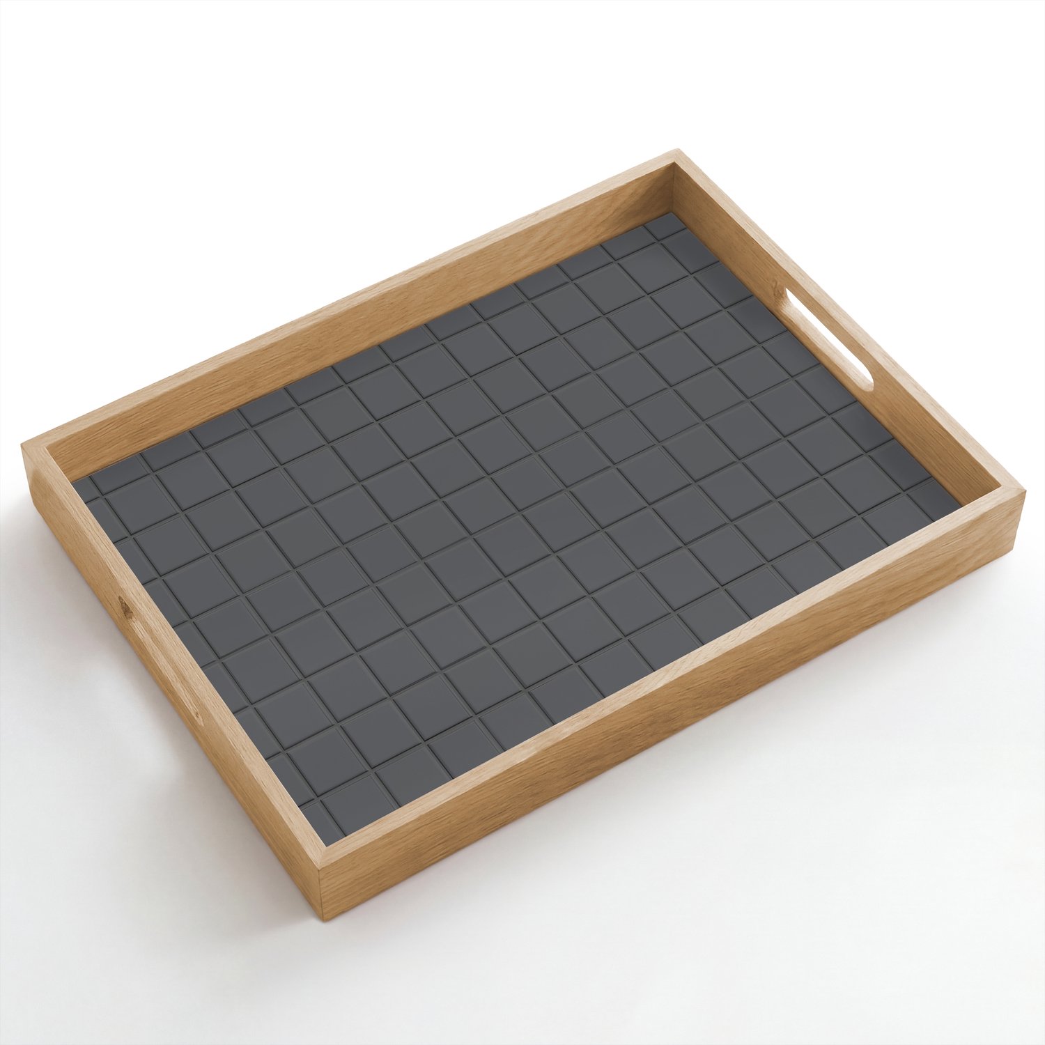 Dienblad hout 50x35 cm - Schootdienblad - Patroon - Tegel - Grafiet - Grijs - Borrelplank rechthoek - Plateau dienbladen