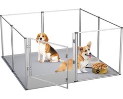 BingoPaw Puppyren – Transparante Hondenren voor Binnen met Deur – Acryl – Inclusief Waterdichte Bodemmat – 120 × 120 × 61 cm