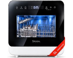 Skoov Vrijstaande mini vaatwasser met waterreservoir - Afwasmachine vrijstaand - Dishwasher - Vaatwas - Met bestekmand - Kleine vaatwasmachine - Smalle - Tafel - Camping - Wit - Compact - 5 Couverts - 7 wasprogramma’s