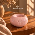 Roze keramische waxinelichthouder met pootafdruk, 11x6 cm, tekst Auralumen Licht in herinnering.