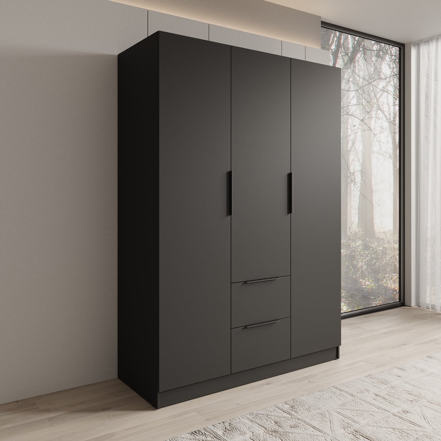 MEUBELLA Caliero - Kledingkast 3-deurs - Zwart - 150x60x216 cm