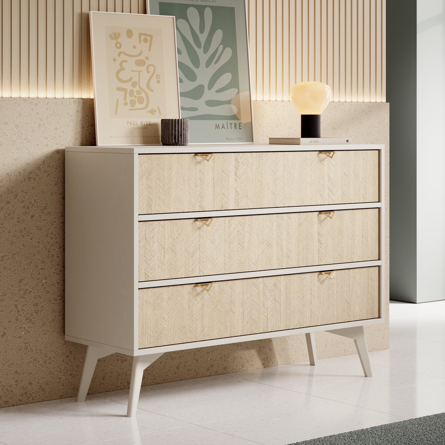 MEUBELLA Ladekast Essence - Beige - Licht eiken - 106 cm