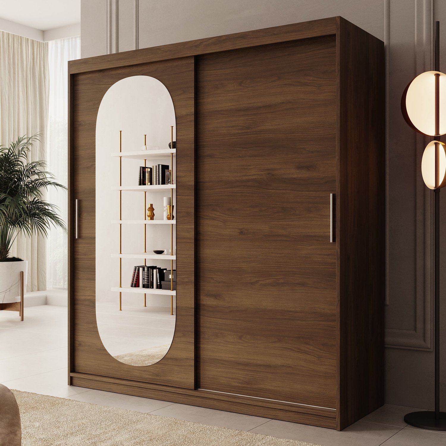 MEUBELLA Kledingkast Bodhi - Walnootpatroon - 180 cm - Met spiegel Bruin