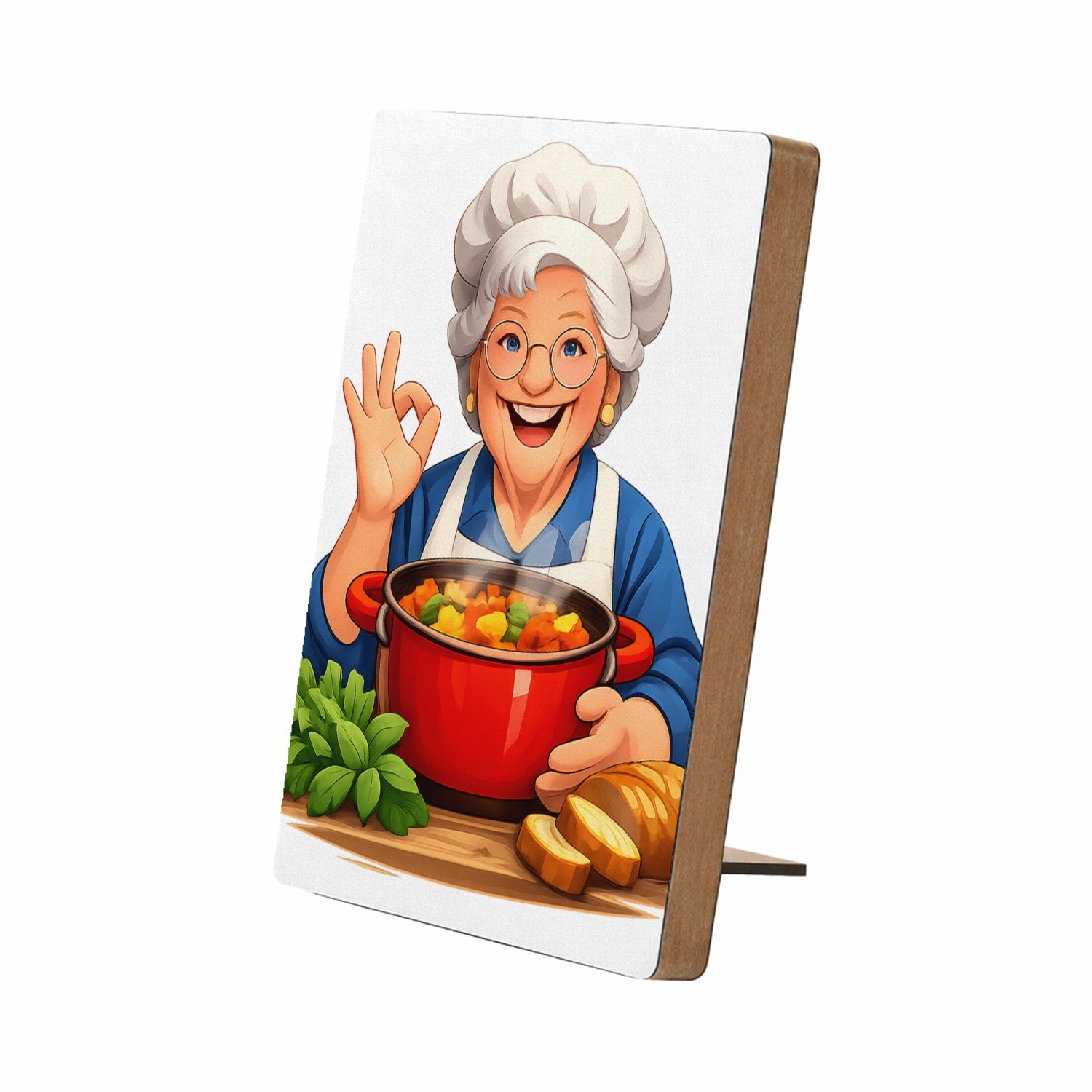 Mr Cadeautjes Glasframe/MDF 12,7 x 17,8 - design Vrolijke bakker met een rijzende taart en een grote pollepel | cadeau Wit
