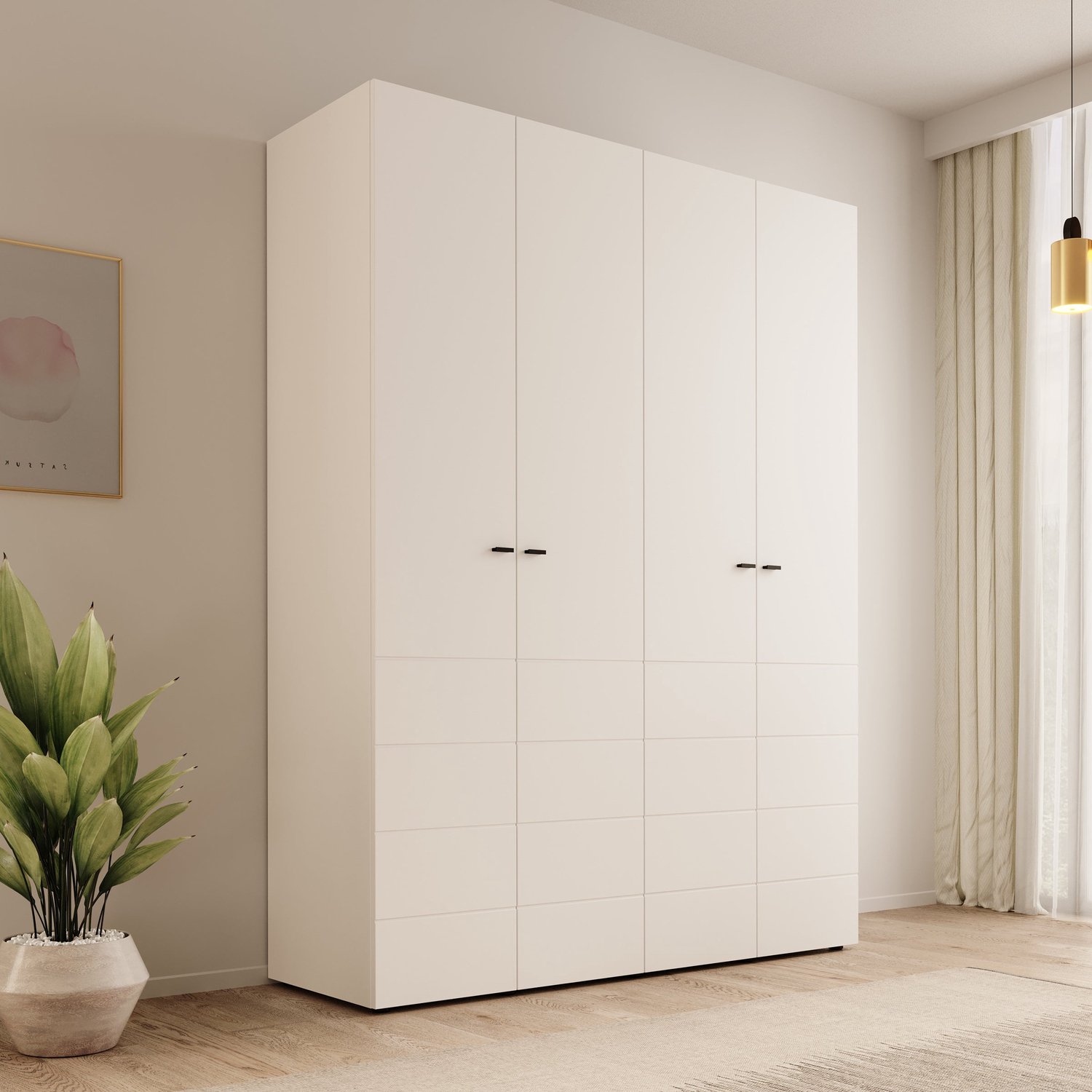 MEUBELLA Nouran - Kledingkast met 4 deuren - Wit - 155x52x208 cm