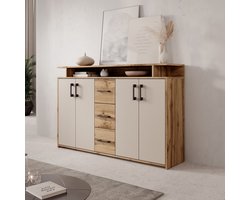 Meubella - Duna 2 - Dressoir - Eikenpatroon/Beige - 139x34x90 cm