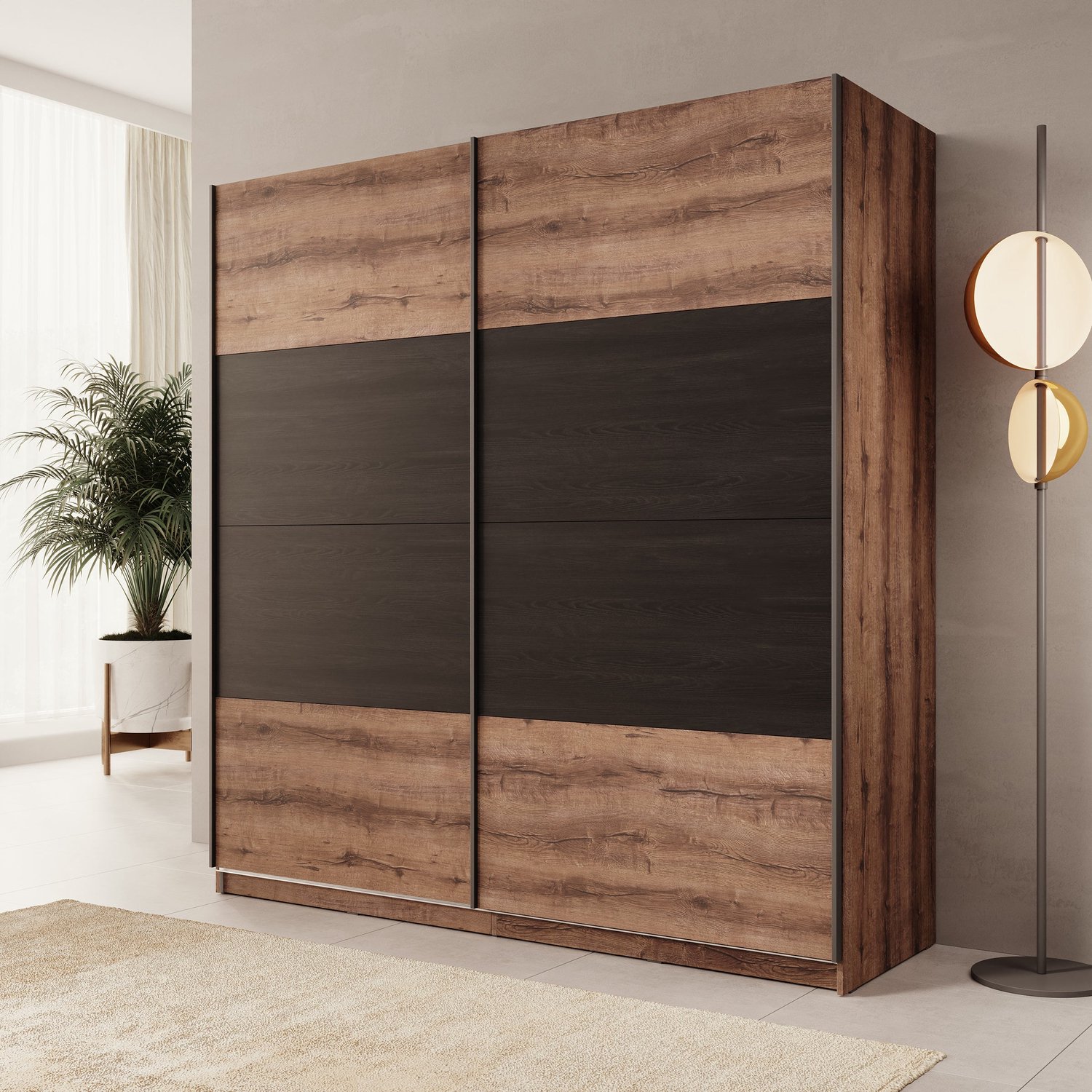 MEUBELLA Duvano - Kledingkast 2 schuifdeuren - Eiken - 200x61x210 cm Bruin