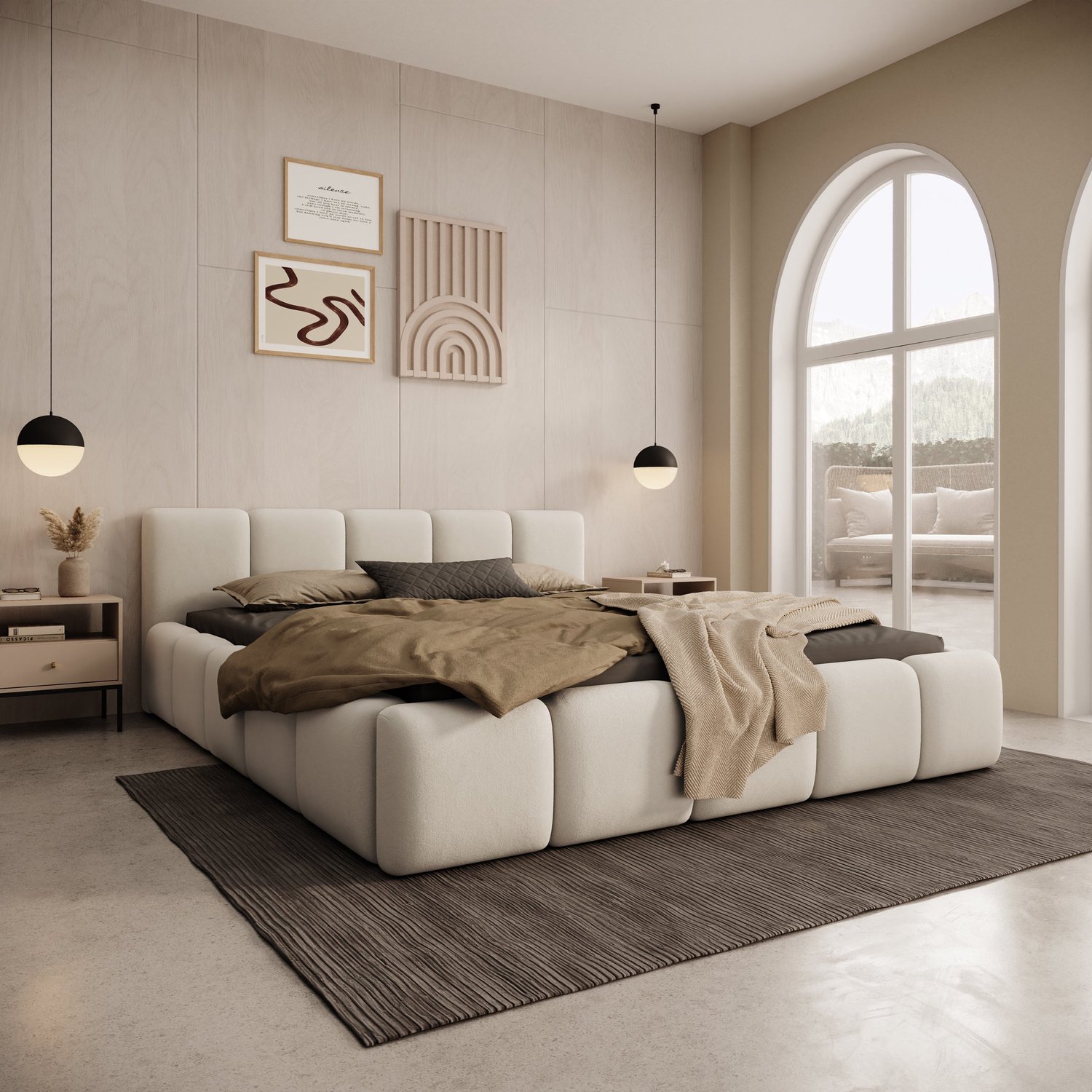 MEUBELLA Karisma - Tweepersoonsbed - Beige stof - 180x200 cm