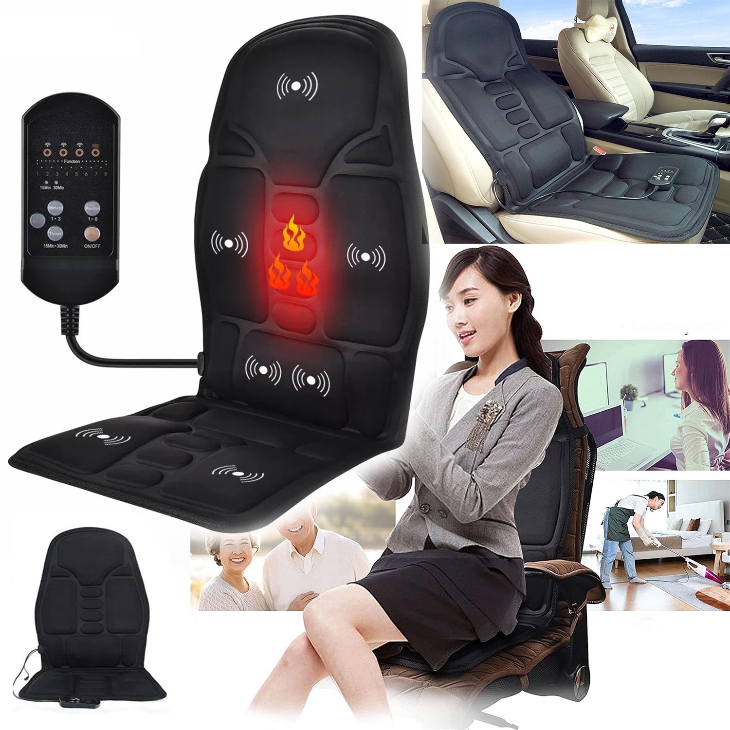 Massagestoel Met Warmtefunctie, Rugmassage Apparaat Met 7 Vibratiemotoren, Elektrisch Massagekussen Voor Stoel, Voor Het Thuiskantoor. – foto 6