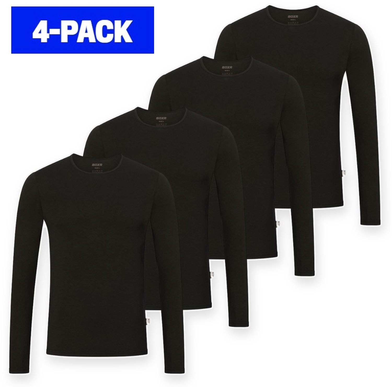 BOXR Underwear - Bamboe Longsleeve T-Shirt Heren - Ronde hals - Zwart - S - Zijdezacht - Thermo Control - Lange Mouwen Ondershirt Heren - 4-Pack