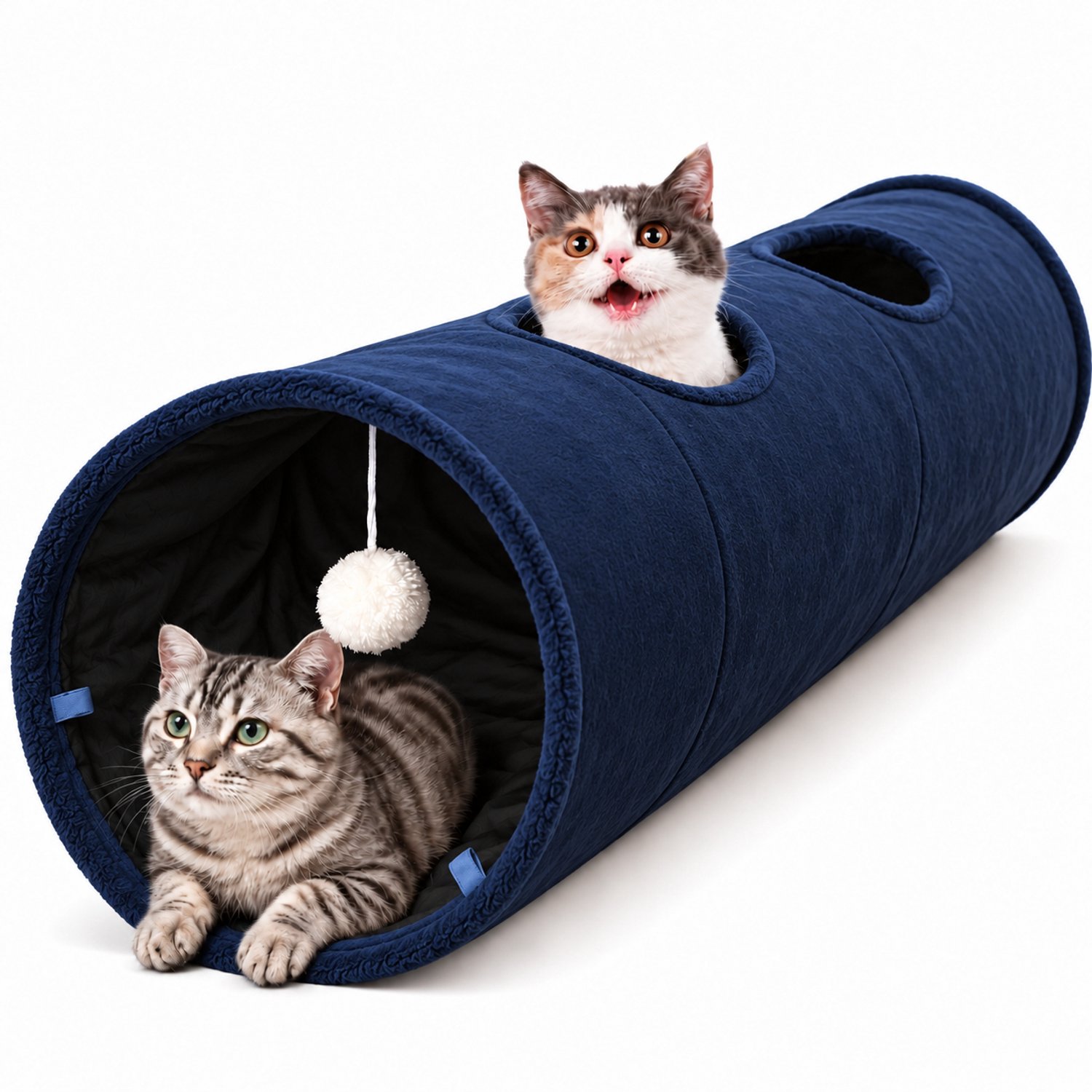 Tolvia Kattentunnel - Opvouwbare Speeltunnel voor Katten - Kattenspeelgoed voor Binnen - Speeltunnel voor Katten & Kittens - Donkerblauw