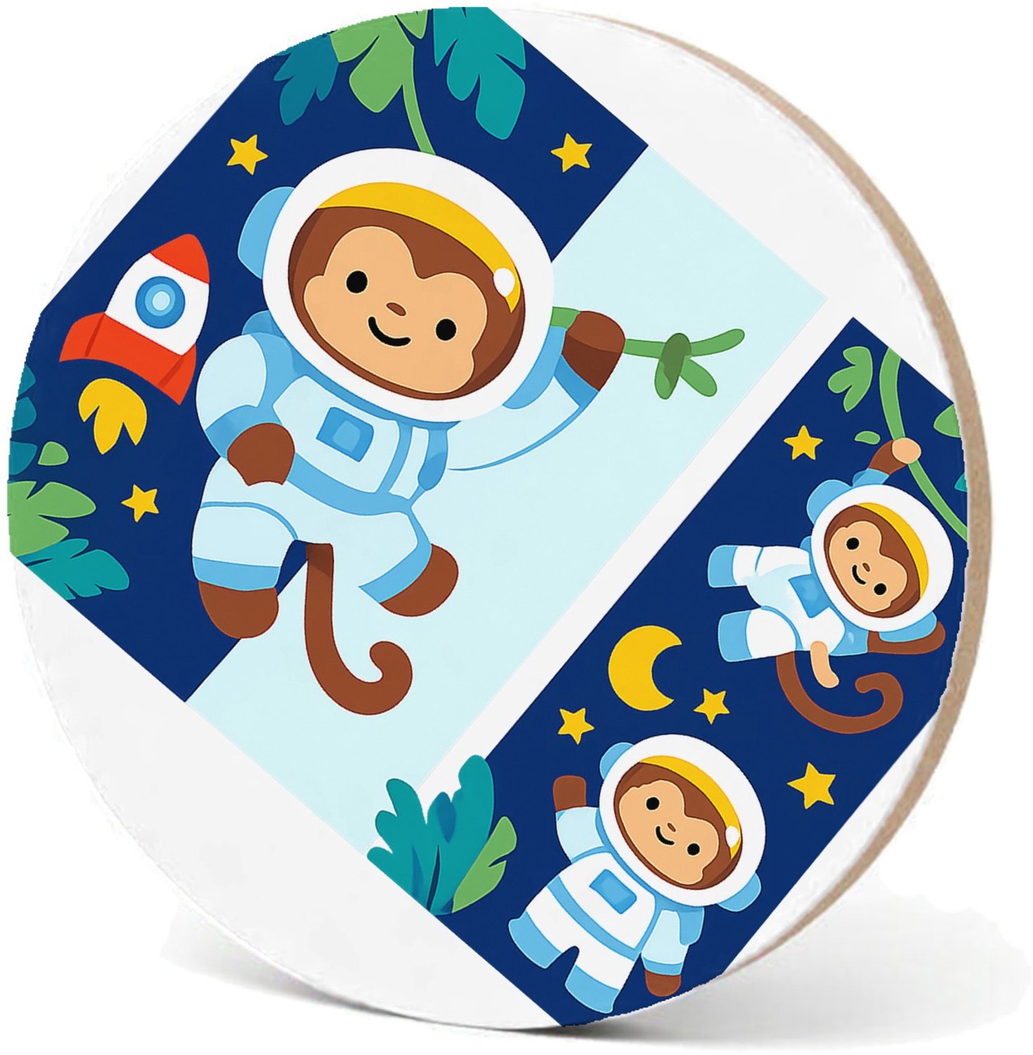 Mr Cadeautjes MDF fotolijst - design Dromerige jungle met hangende aapjes en tropische bladeren | cadeau Wit