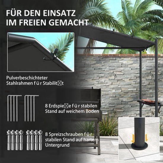 Grilltent – Barbecue Tent – Grill Overkapping – BBQ Schuilplaats – Weerbestendige BBQ Tent Donkergrijs – Ruim Formaat 277x149x230 cm – Waterafstotend Polyester — afbeelding 3