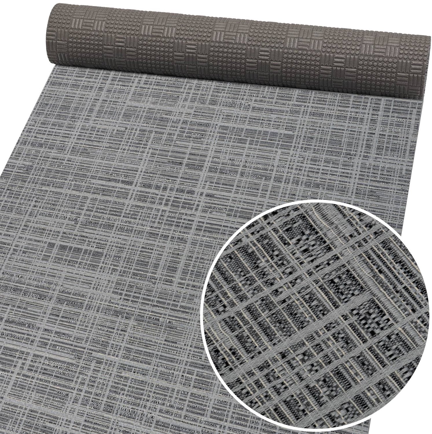ANRO Keukenloper Luxe Linnenlook Zilver 280x52cm – Antislip Gangloper Tapijtloper 3 mm Laagpolig