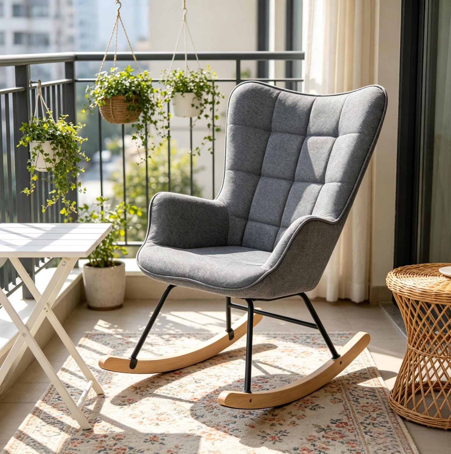 CHICFURN Schommelstoel - Ergonomisch - Met armleuningen - Donkergrijs