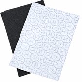 Twee filters op een witte achtergrond: een zwart textuurrijk koolfilter en een wit gestippeld vetfilter.