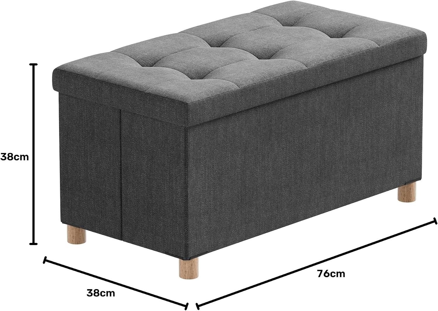 Opvouwbare Opbergbank met Zitruimte en Deksel, Multifunctionele Houten Poef in Grijs, 76 x 38 x 38 cm, Ideaal voor Woonkamer en Tuin