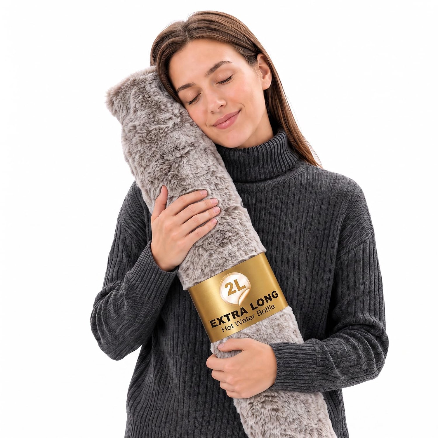 Lange Warmwaterkruik 75 x 13 cm - Met Zachte Hoes en Riem - Natuurrubber - Voor Nek, Schouders en Rug - Extra Warm