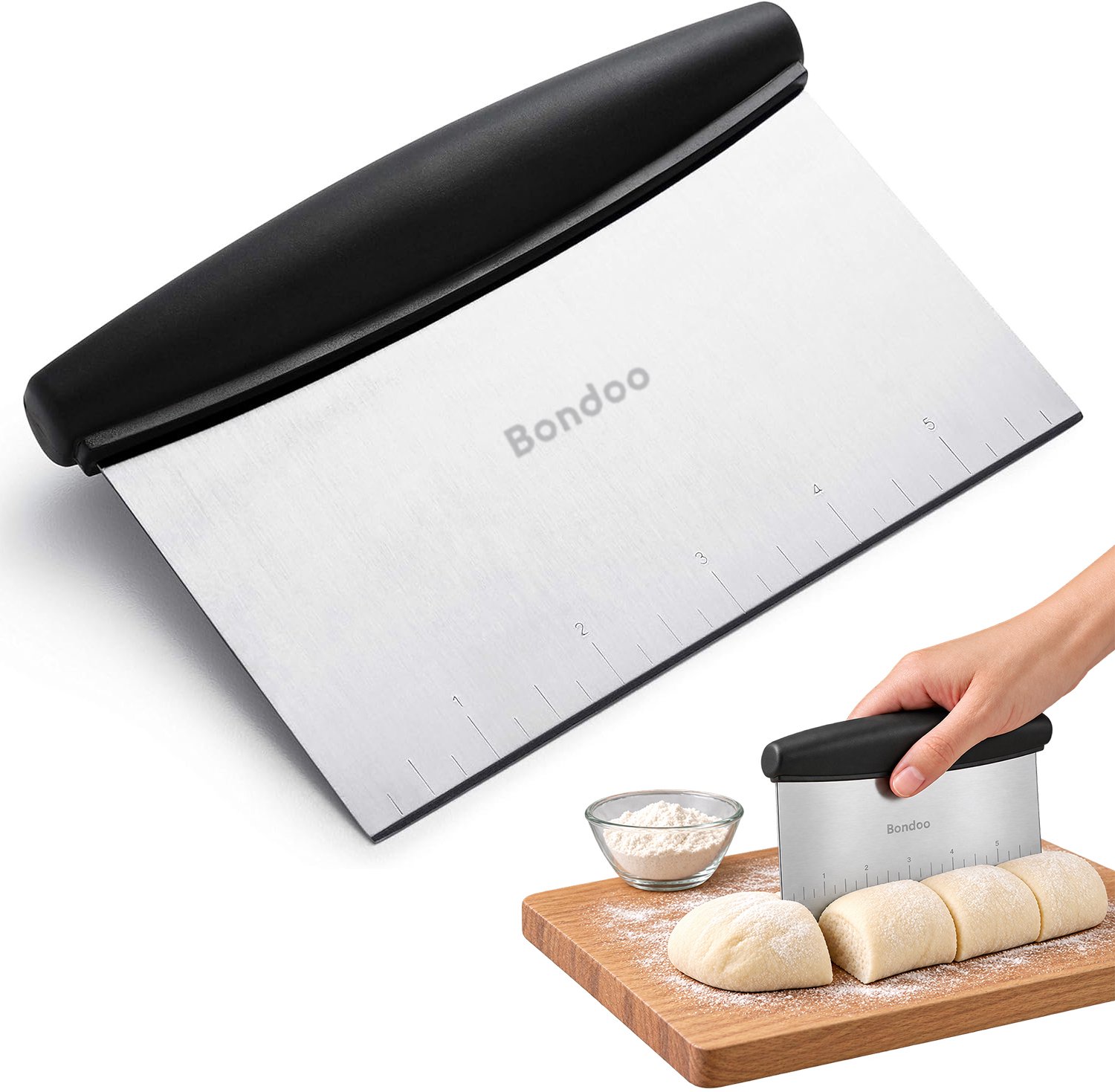 Bondoo Deegschraper - Schraper - Pizzames - Deegsnijder - Groentemes - Deegsteker - Schraper Keuken - Deegkrabber - Deegschraper RVS - Dough Scraper - Deegsnijder RVS - Deegschrapers - Deegschrapper - Dough Cutter - Ergonomisch met maataanduiding