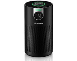 AtmosPure® CleanAir Luchtreiniger - Air Purifier met vervangbaar HEPA 13 + Koolstof filter - CADR 250 m³/h - Zwart - Voor 98 m² - Filtert pollen, huisstofmijtallergenen en fijnstof - 3 standen + stille slaapstand - Luchtkwaliteit Sensor