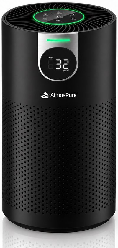 AtmosPure® CleanAir Luchtreiniger - Air Purifier met vervangbaar HEPA 13 + Koolstof filter - CADR 250 m³/h - Zwart - Voor 98 m² - Filtert pollen, huisstofmijtallergenen en fijnstof…