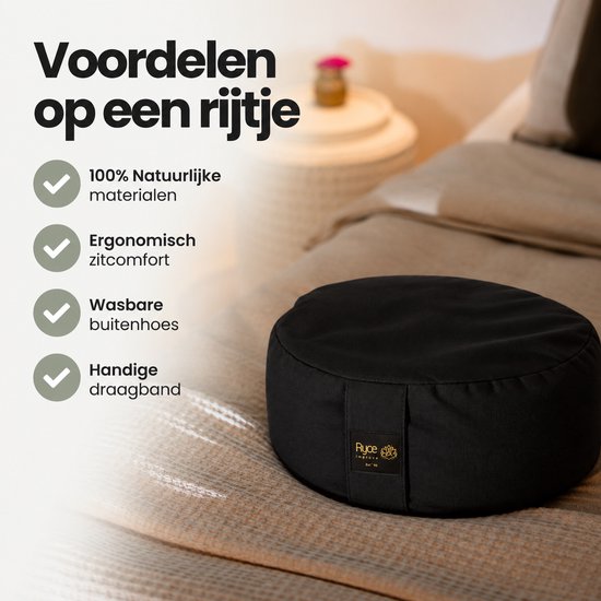 Ryce® MeditatieKussen - Yoga - Katoen - Boekweit - Zwart