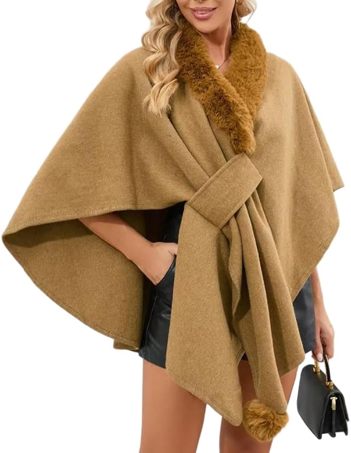 Luxe Poncho Dames - Sjaal met lus - Wolachtig Kasjmier Gevoel - Sjaal als Vest en Poncho voor Dagelijks Gebruik - Omslagdoek - Cape - Stola - Elegant en Verfijnd - Zacht en Ademend - Veelzijdig als Omslagdoek of Sjaal - Bruin -TENGYIF®