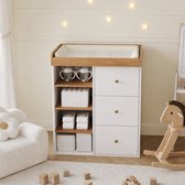 Commode baby / Verschoontafel / Baby commode 82x50x100 cm – Lades, Verschoonfunctie – voor Verschonen & Babyopslag – MDF / Naturel/Wit