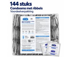 condooms 144 stuks – condooms met ribbels – grootverpakking condooms – condooms met glijmiddel – condooms 52mm – FITONE®