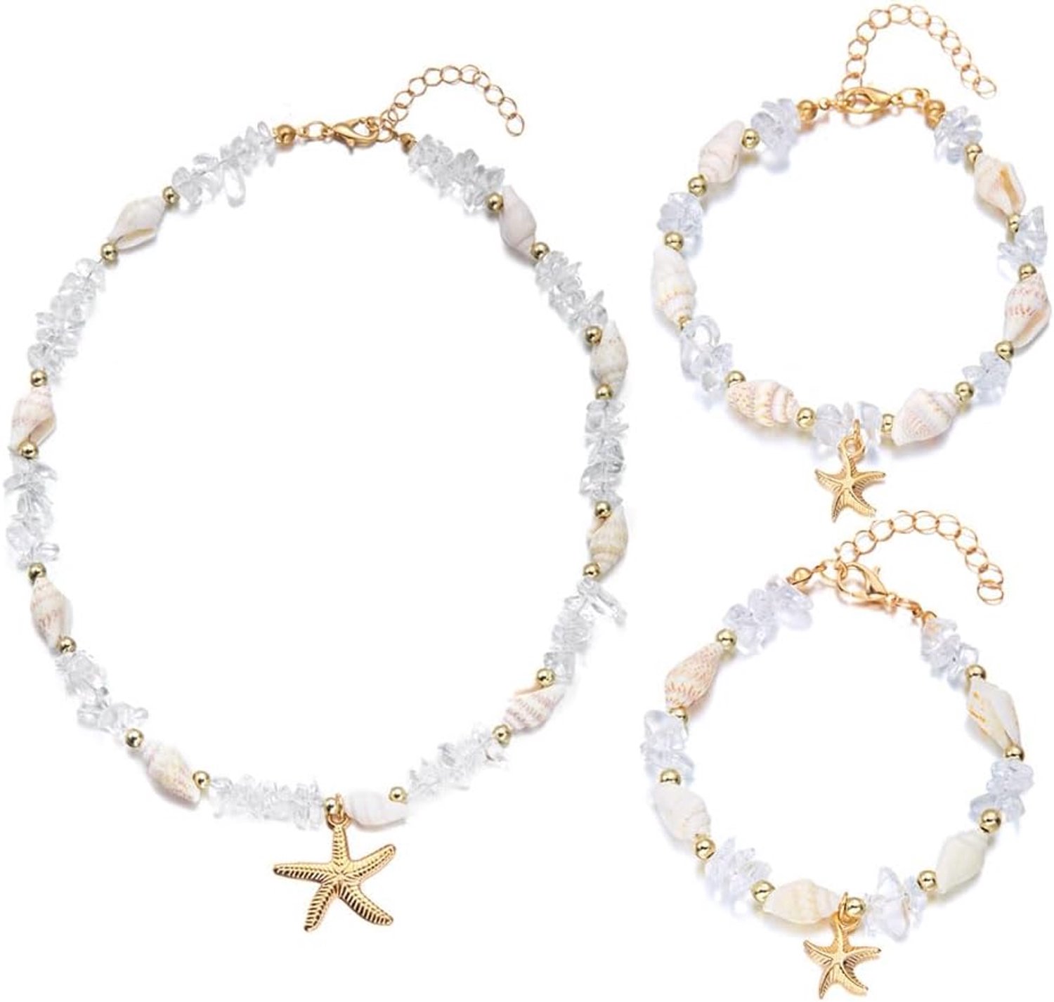 Sieradenset dames zeester - 3 stuks - ketting, armband, enkelband - boho strand sieraden voor zomer - ShopVlot