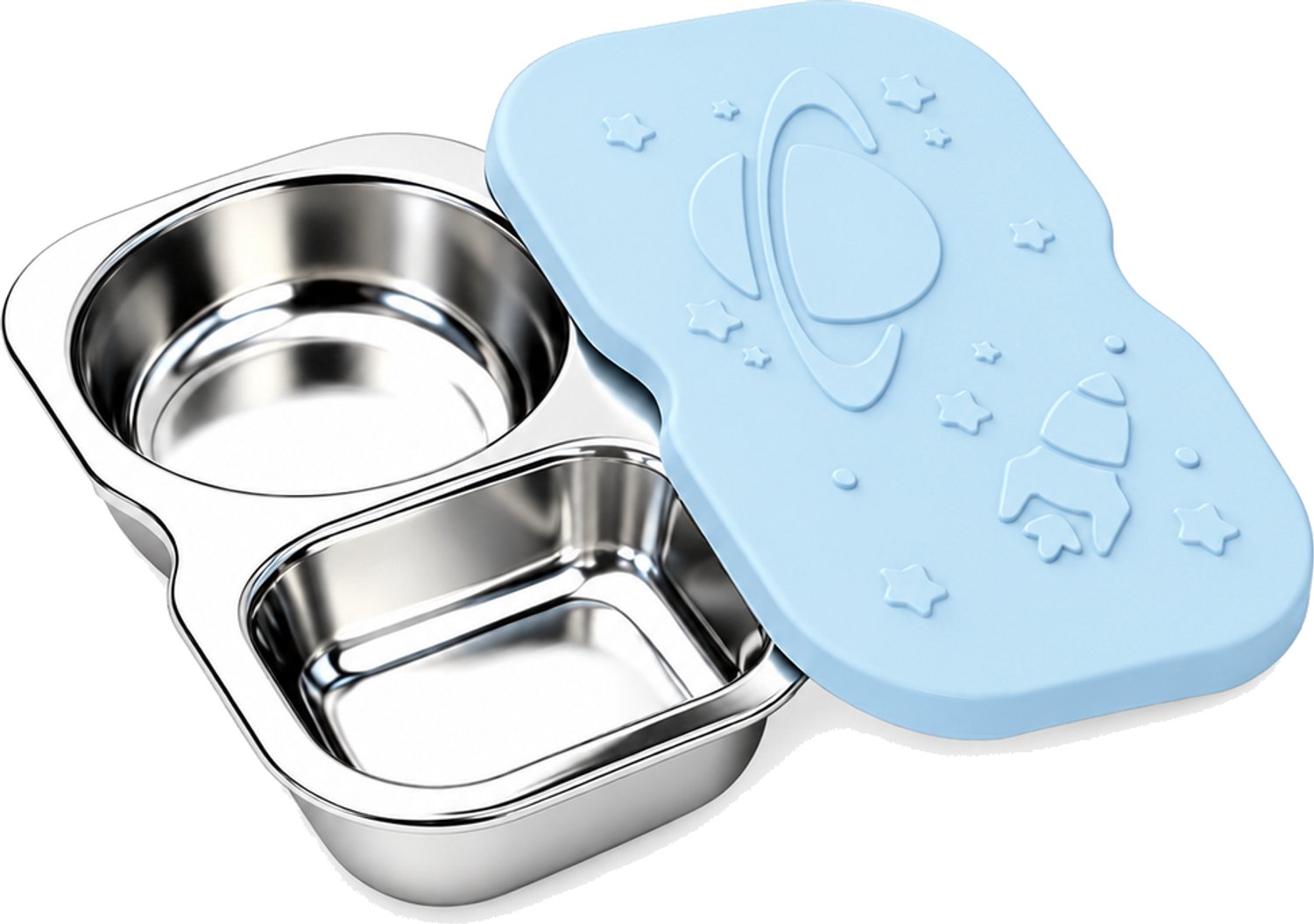 Dipsausbakje van roestvrij staal 304 met twee vakken en deksel, 150 ml, voor picknick en snacks