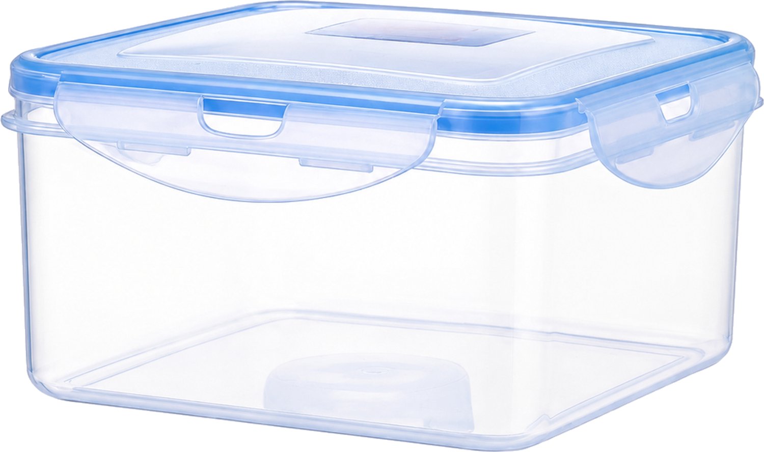 Broodtrommel 1800 ml, vierkante transparante PP-bewaarbak met deksel en sluitclips