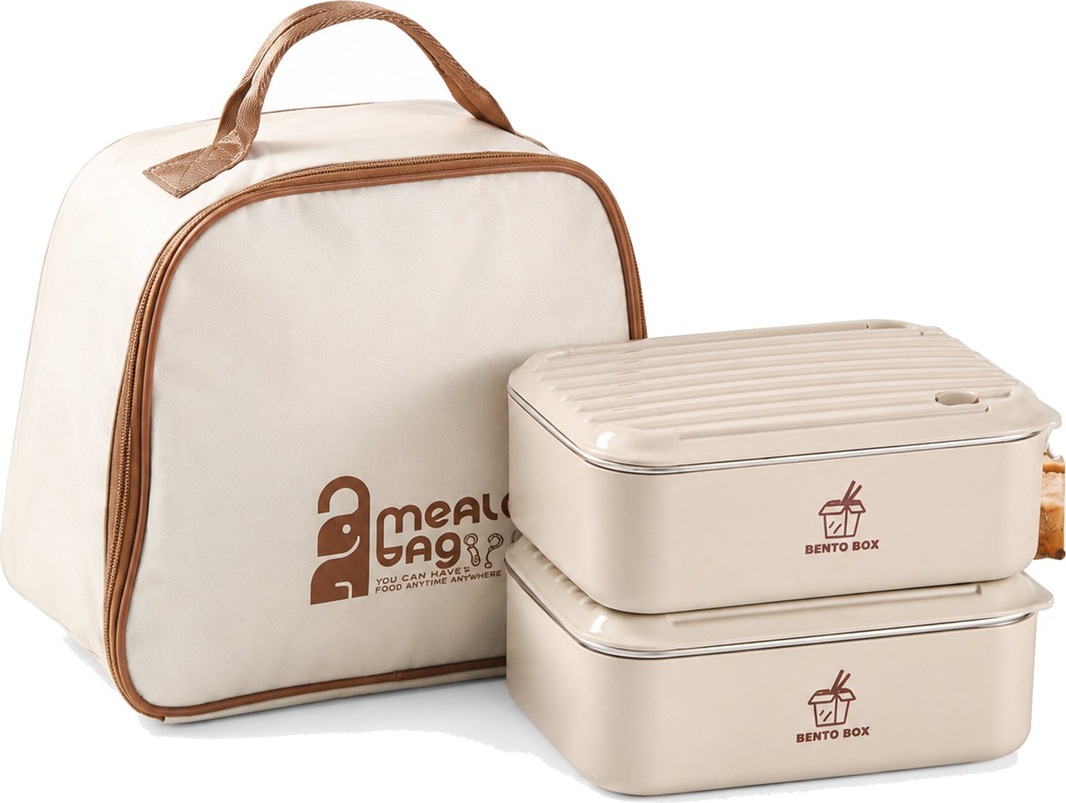 Broodtrommelset wit met 800 ml en 1200 ml bestek en geïsoleerde draagtas