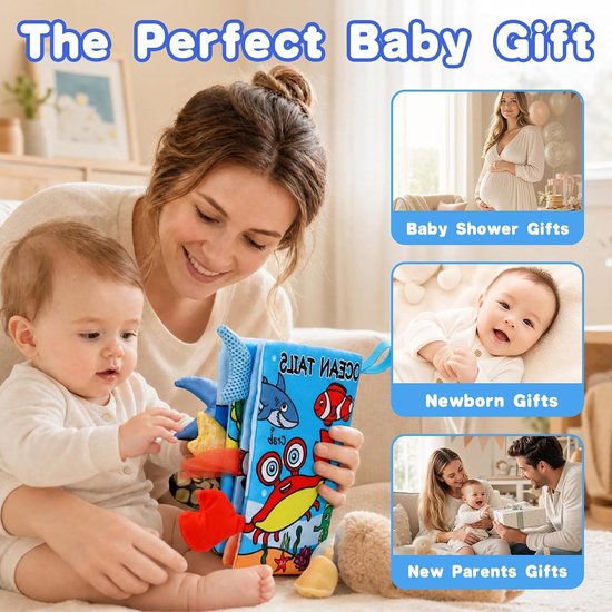 2 Stuks Stoffen Boekje voor Baby - Zintuiglijk Voelboek met Dierenstaarten - Knisperboekje Giraffe & Kreeft - Montessori Baby Speelgoed 0-12 Maanden - Kraamcadeau — afbeelding 5