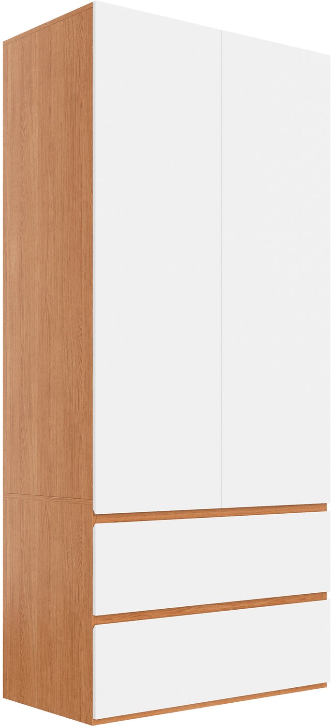 Kledingkast Met 2 Deuren En 2 Lades - 90 x 50 x 200 cm - Draaideuren, Kledingroede En Bovenste Opbergvak - Wit Met Eikenlook - MDF En Spaanplaat