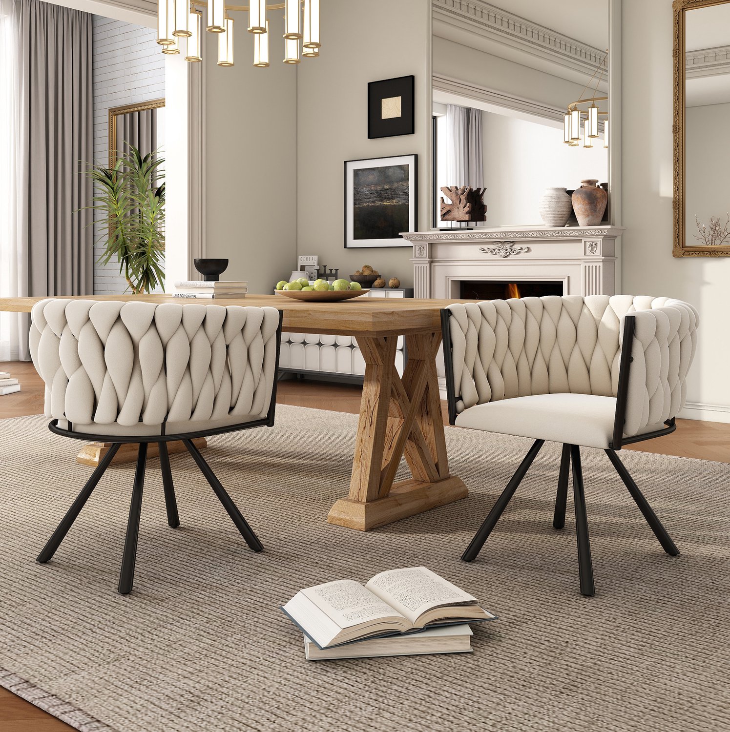 Maisentiel Draaibare eetkamerstoel 59 cm - Set van 2 met armleuningen - Velvet beige