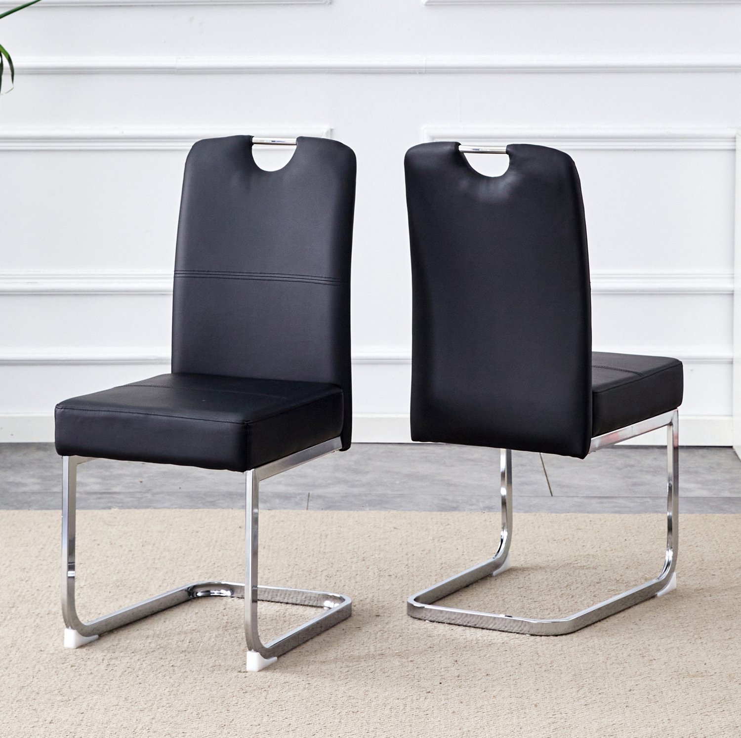 CHICFURN Eetkamerstoel - Set van 2 - Metalen buisframe - Zwart