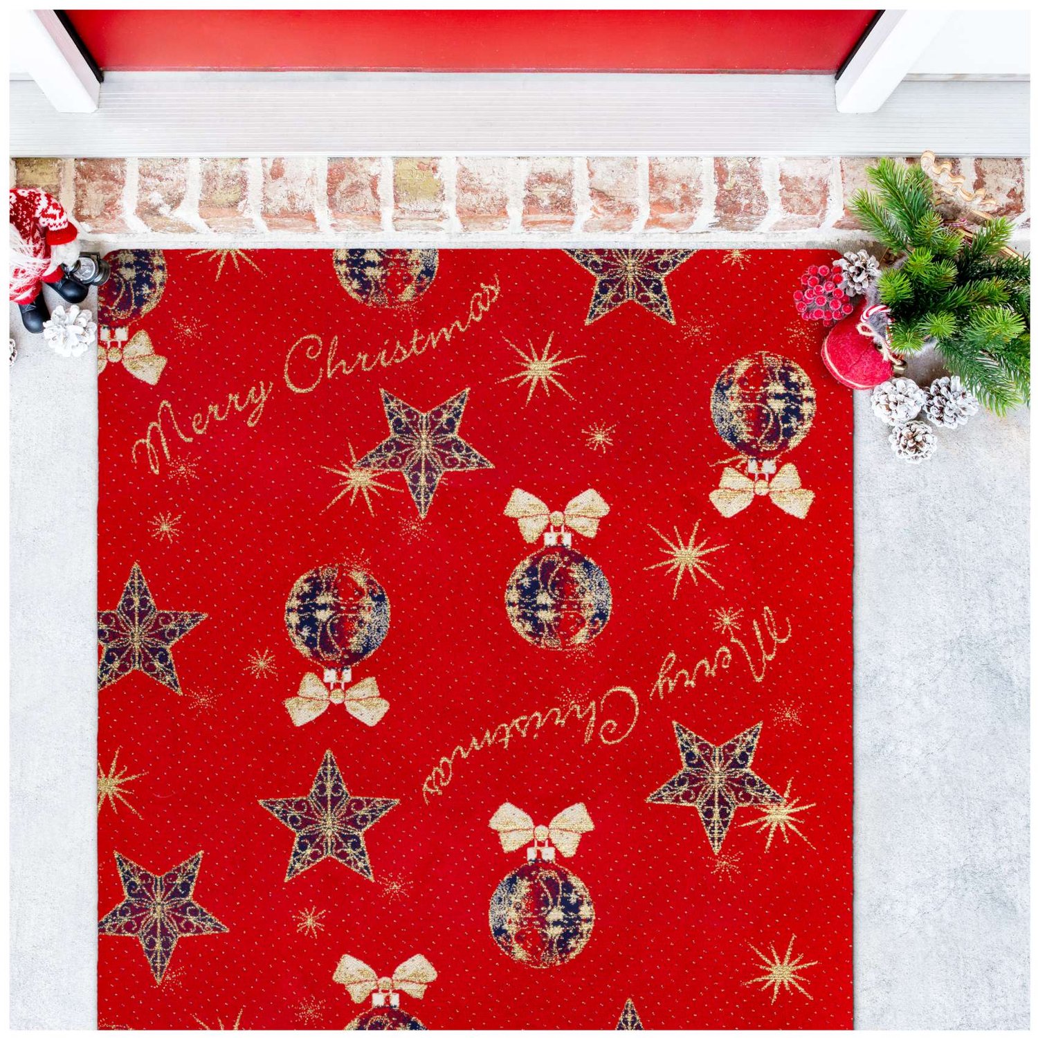 ANRO Merry Christmas Kerst vloerkleed Rood 90x150 cm - Glitter