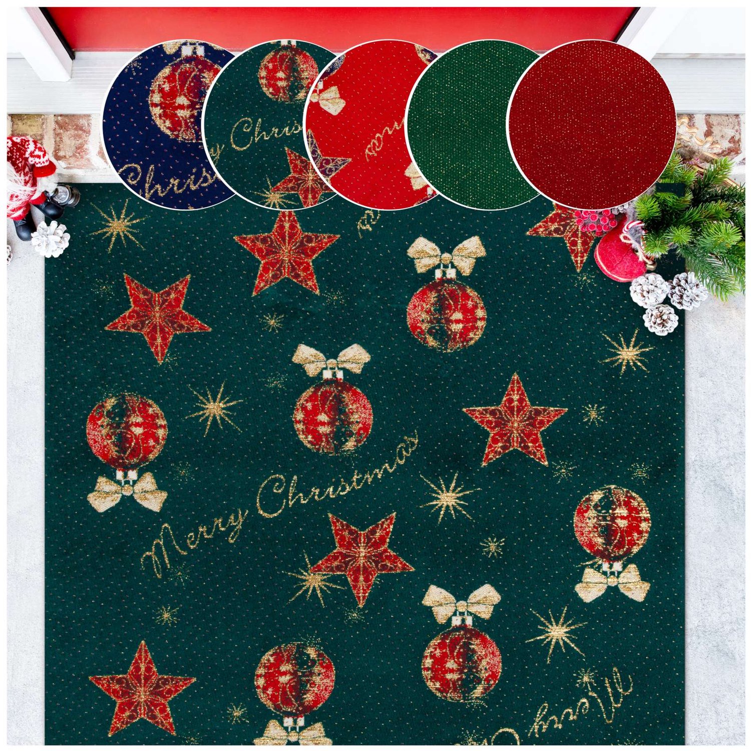ANRO Merry Christmas Kerstloper Groen 100x200 cm - Glitter - Antislip