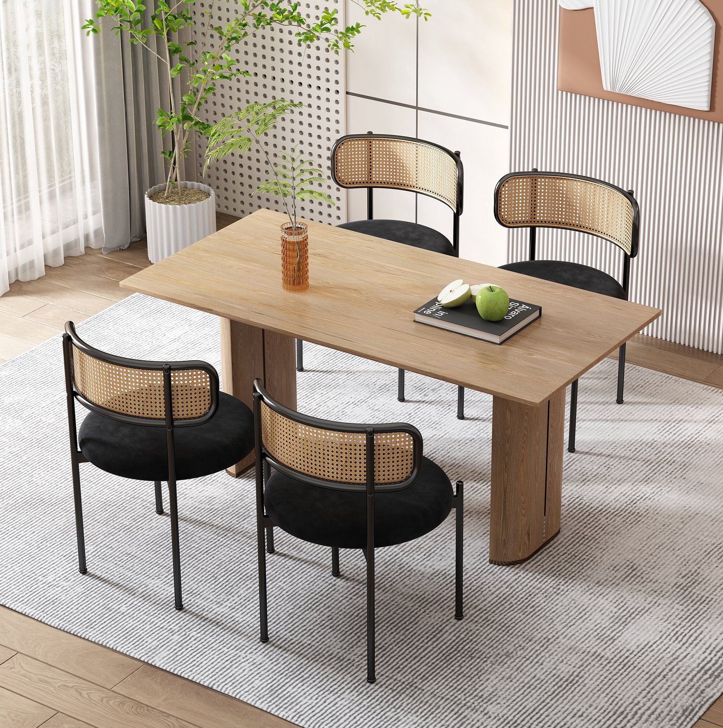 CHICFURN Eetkamerstoel set van 4 - Fluweel - Metalen poten - Zwart