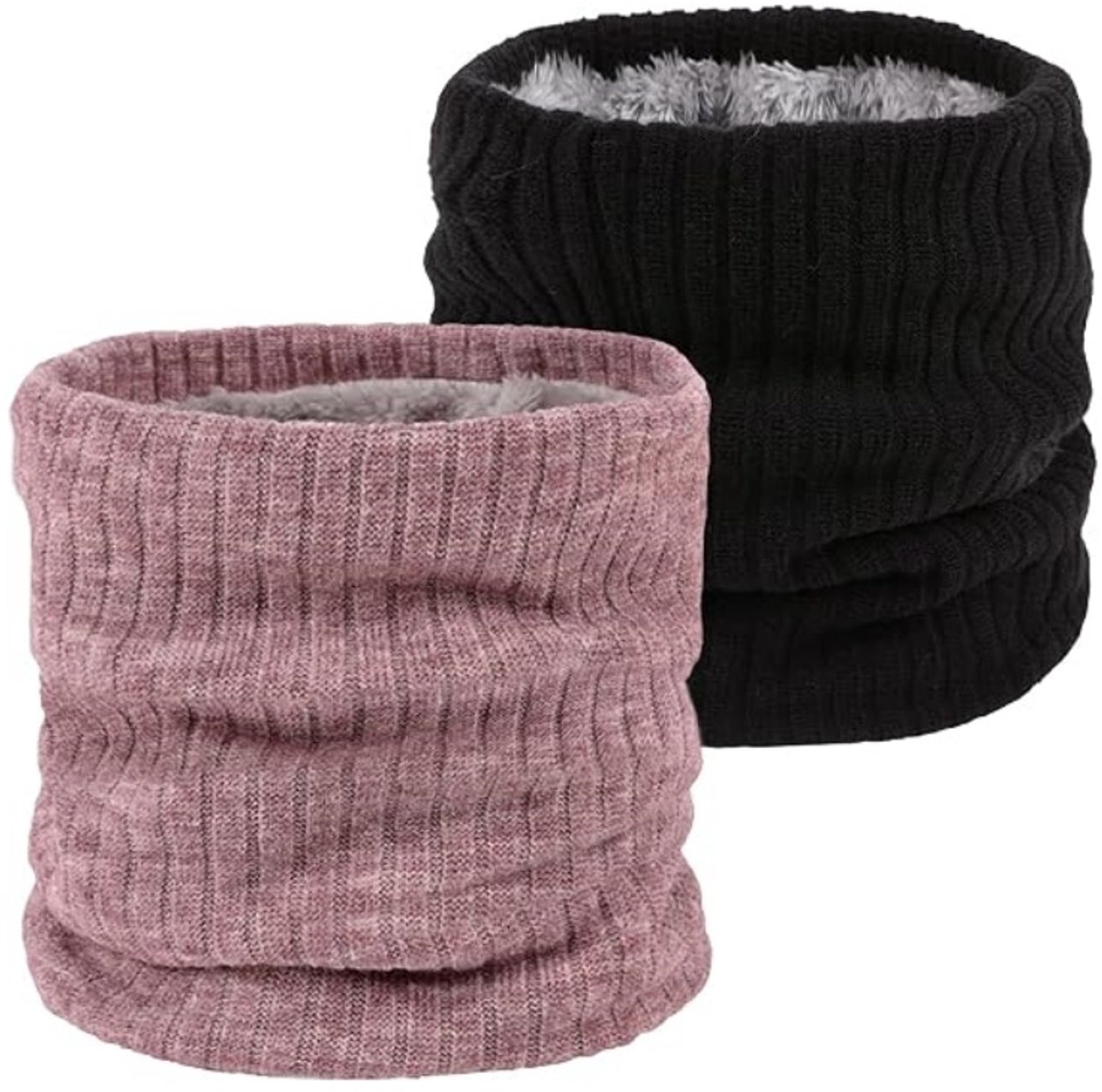 2 Stuks Thermische Nekwarmer | Colsjaal met Zachte Fleece Voering | Heren & Dames | One Size | Zwart en Roze