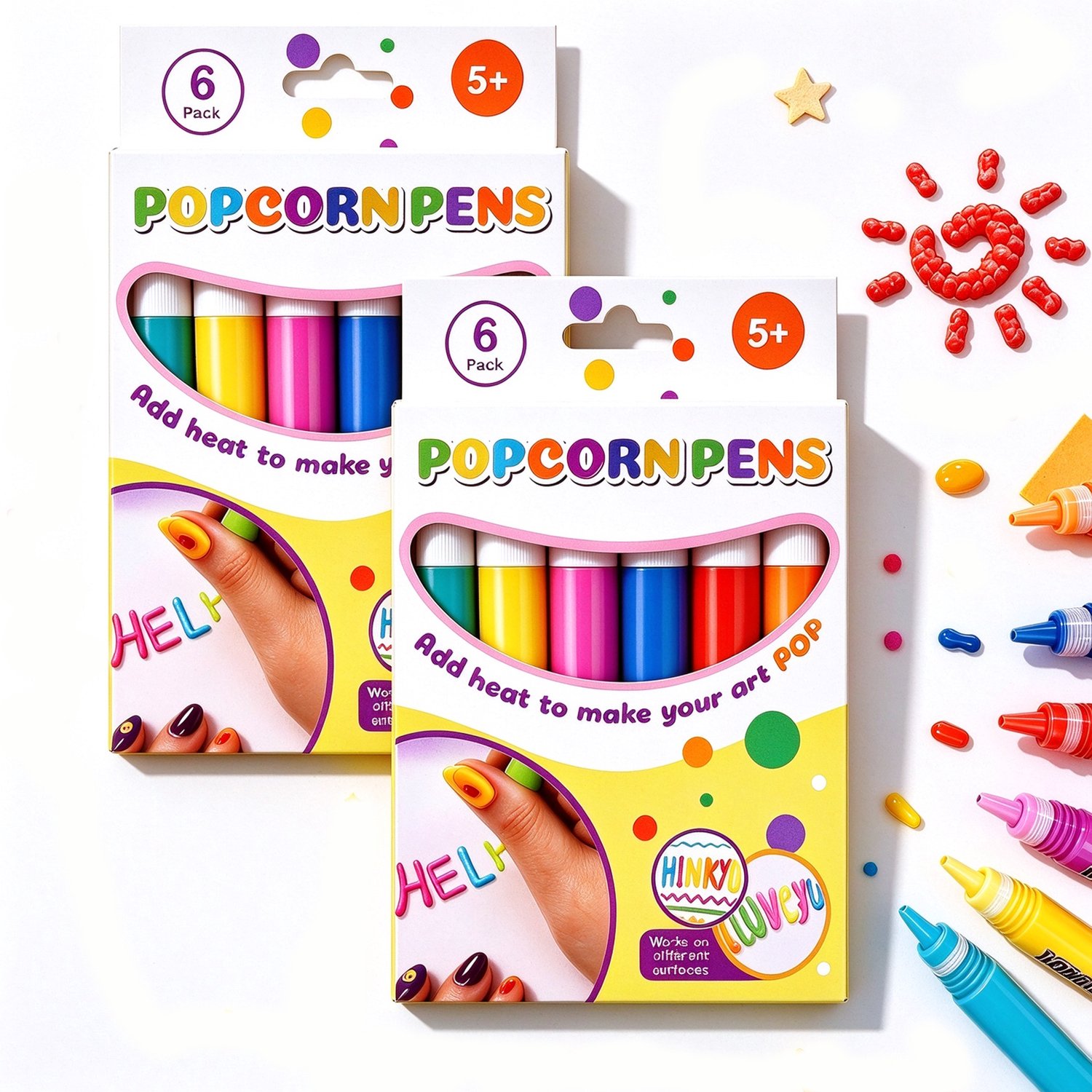 Lifhelpe Popcornpennen / Bubbelpen magische puffy stiften – 12 stuks 6 kleuren,warmte‑inductie 3D‑reliëftextuur,DIY knutsel‑ en schilderset,creatief cadeau voor kinderen