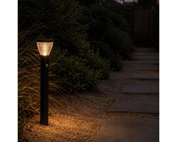 Solar staande lamp buiten 'Spiez' - RVS - Met bewegingssensor - Warm wit licht (2700K) - Zeer hoge lichtopbrengst- Buitenlamp op zonne-energie - Zwart