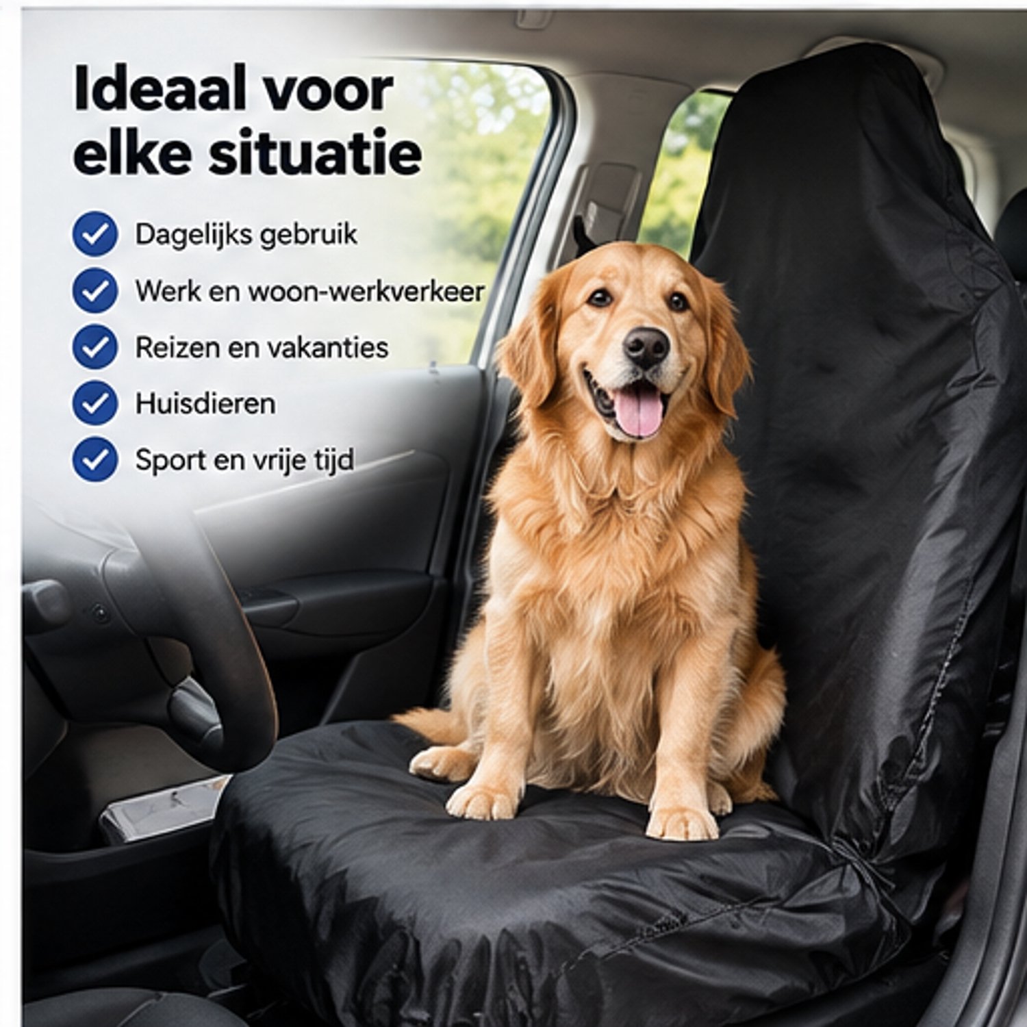 Autostoelhoes Auto - Universele Stoelhoes - Waterafstotende Beschermhoes - 180 x 60 cm - Voorstoel - Zwart – foto 3