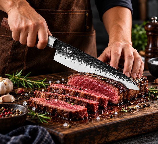 STORX Japans Koksmes – Professioneel Chefmes – 35 cm – Gehamerd RVS Lemmet – Houten Handvat – Inclusief Luxe Houten Beschermhoes – Cadeau voor Kookliefhebbers — cadeau in Kookcadeaus - foto 4
