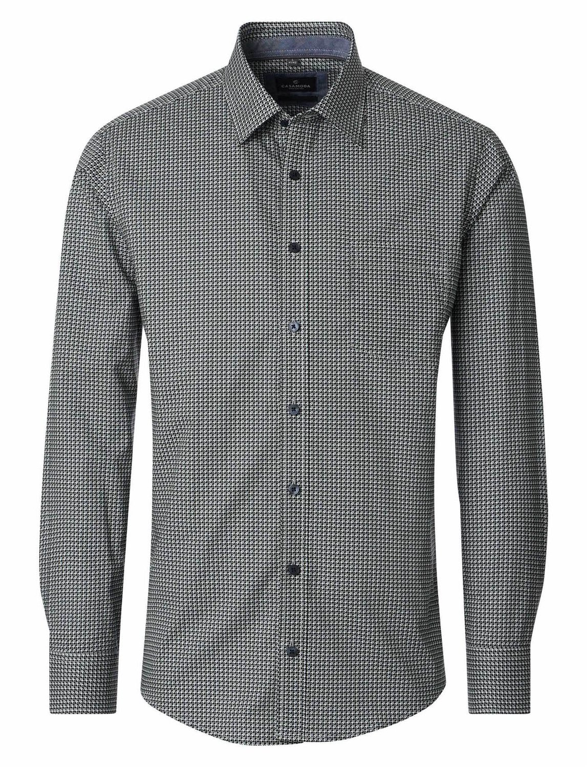 CASA MODA Sport casual fit overhemd - popeline - wit met zwart en grijs dessin