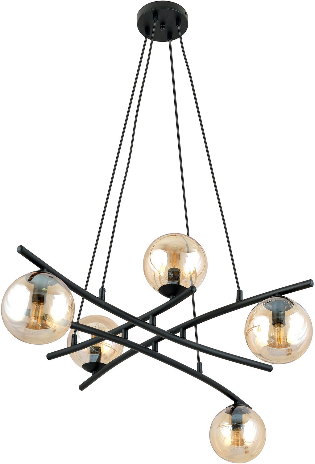 Emibig Stijlvolle zwarte hanglamp met 5 amberkleurige glazen bollen E14 - Creëer een warme sfeer in uw interieur