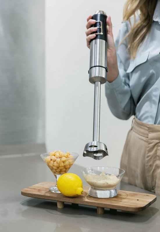 mixer, 1500 W, met XXL-voet, extra lange voet, 22 cm, turbo-functie, led-lichtbediening, variabele snelheid, behuizing, messen en staaf van roestvrij staal — afbeelding 3