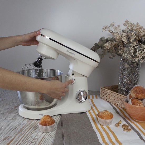 Kneedmachine voor Bakwaren, Vermogen 1500 W, 10 Snelheden, 5 liter Roestvrijstalen Kom, 3 accessoires, Transparant Deksel, Kleur Wit — afbeelding 4